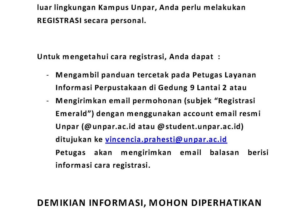 PENGUMUMAN AKSES KE DATABASE EMERALD DARI LUAR KAMPUS UNPAR