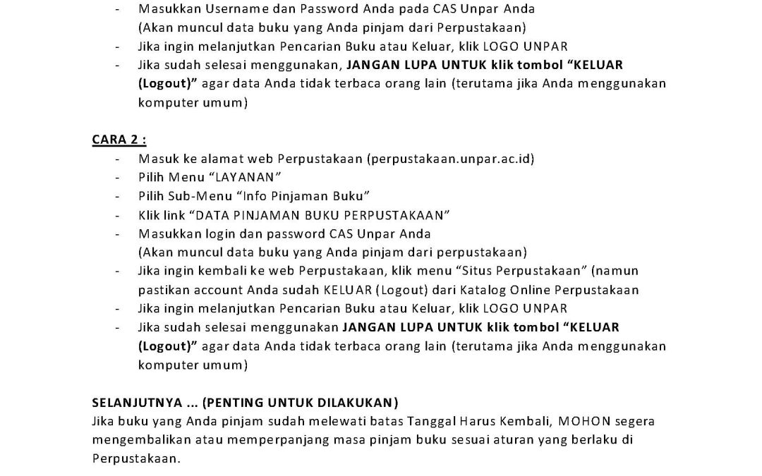 Petunjuk Cara Mengetahui Info Pinjaman Buku secara Online